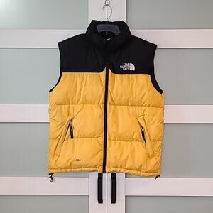 The North Face Nuptse 700 Down Puffer Vest Black Yellow NF002YO 90’s Large Hood